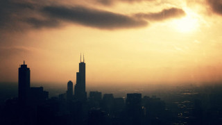 City skyline tall building cloudy 3 - volumetric light free wallpaper