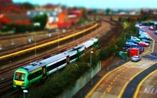 Train green field tilt shift - track next free wallpaper