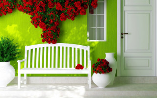 White bench green wall red - a green wall free wallpaper