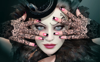 Woman black hat pink nails 2 - a black hat free wallpaper for desktop