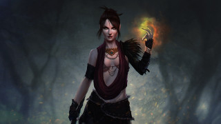 Woman glowing object forest magic - a dark forest free wallpaper