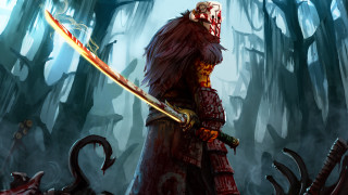 Red samurai forest blood flaming - monster free wallpaper