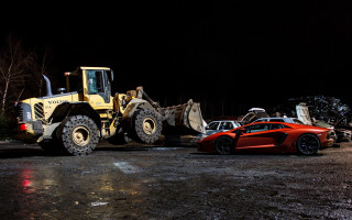 Red sports car tractor bulldozer - epic composition free wallpaper for desktop