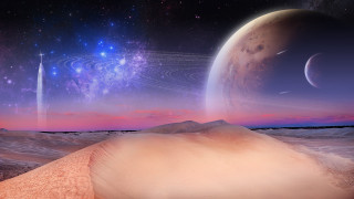 Distant planet star space art 2 - a distant star in the foreground free wallpaper for desktop