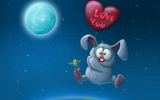 Rabbit hearts planet sky moon - a rabbit free wallpaper
