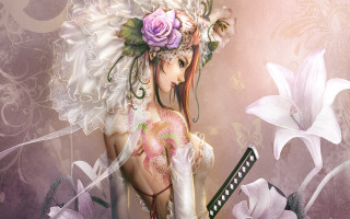 Woman flower knife anime fantasy - a painting of a woman free wallpaper