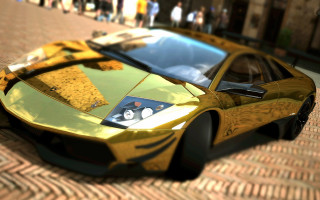 Yellow sports car brick road 4 - a yellow sports car free wallpaper
