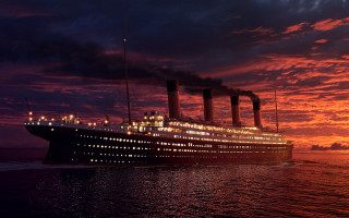 Cruise ship sunset ocean smoke - andrew robertson free wallpaper