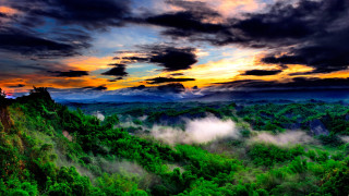 Mountain sunset clouds landscape forest - scenic free wallpaper for desktop