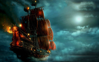 Pirate ship ocean moon starry - a full moon in the sky free wallpaper for desktop