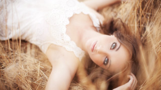 Woman hayfield white dress blowing - claire hummel free wallpaper for desktop