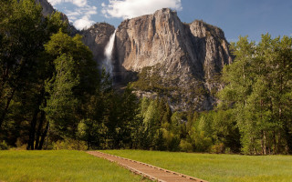 Mountain waterfall forest cloudy sky - the mountain free wallpaper