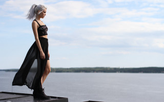 Woman dock lake black dress - a dock next free wallpaper for desktop