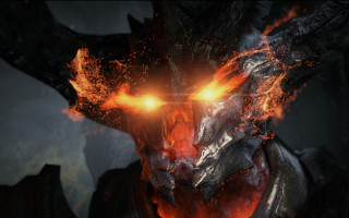 Demonic dragon glowing eyes flaming - unreal engine 4k free wallpaper