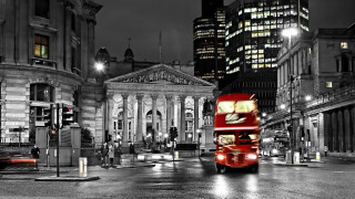 Double decker bus city night - a street in a city free wallpaper