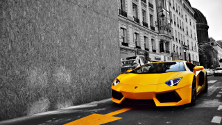 Yellow sports car street building - the road free wallpaper