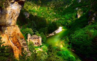 Castle cliff river valley romanesque - claude rogers free wallpaper