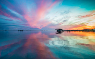 Colorful sunset water pier clouds - colorful cloud free wallpaper