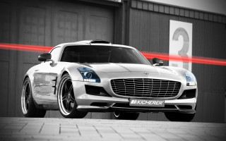 White car garage red laser - vray free wallpaper