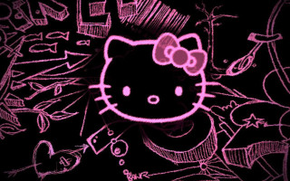 Hello kitty pink light black - a drawing free wallpaper