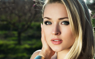 Woman blue dress tree pink 2 - pink flower free wallpaper