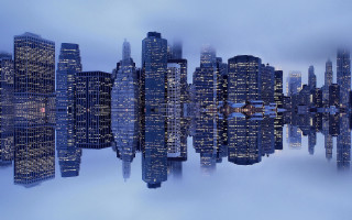 City skyline reflection night fog - cityscape free wallpaper