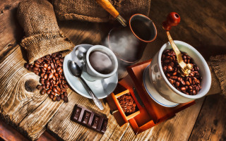 Coffee cups coffee beans spoon - coffee free wallpaper