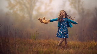 Little girl teddy bear field - little free wallpaper for desktop