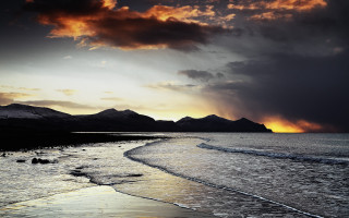 Sunset mountains beach ocean cityscape - a body of water and mountains free wallpaper