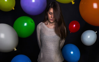 Woman balloons closed hair air - free happy birthday wallpaper