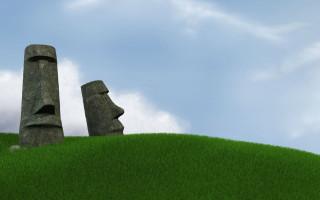 Stone sculptures grassy hill blue - free minimalism wallpaper