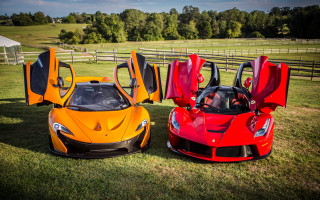 Orange red sports cars field - free cars wallpaper