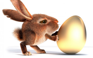Brown rabbit holding egg surprised - vray free wallpaper