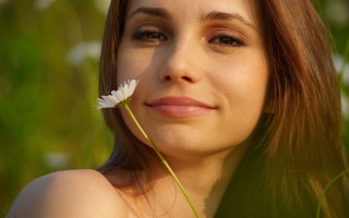 Woman flower green background white - facial feature free wallpaper