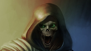 Creepy hooded green eyed digital - a hood free wallpaper