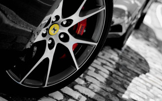 Car tire brickroad redbrakepad blackwhite - sharp detail free wallpaper