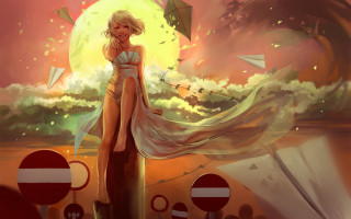 Woman sunset kite beachball blonde - a kite free wallpaper