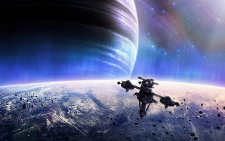 Space station planet starry sky - a distant star in the sky free wallpaper