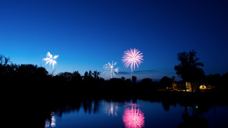 Fireworks lake night sky trees - a few tree free wallpaper