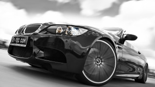 Black white car driving road - vray free wallpaper