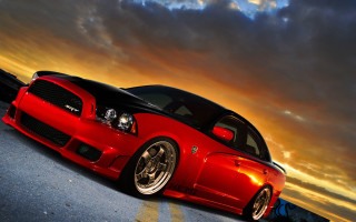 Red cobra sports car matte - a road under a cloudy sky free wallpaper