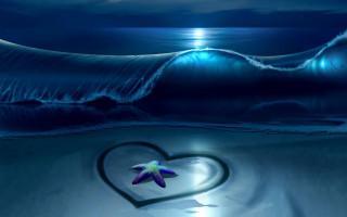 Heart floating ocean night starfish - a starfish free wallpaper