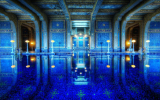 Blue pool skyline lanterns starry - a large pool free wallpaper for desktop