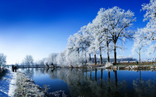 Winter forest river bench snow - a river next free wallpaper