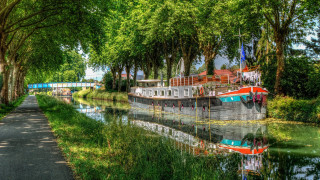 Boat river path bridge trees - cedric seaut free wallpaper for desktop