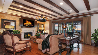 Living room fireplace ocean view - a fireplace free wallpaper