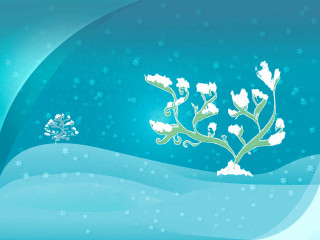 Blue background white flower snowflakes - a tree in the foreground free wallpaper