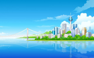 City bridge river blue sky 2 - a bridge and a river in front free wallpaper