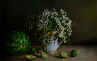 Vase flowers fruit table watermelon - a watermelon free wallpaper