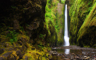 Waterfall canyon moss rocks nature - the ground below free wallpaper